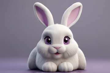 Obraz premium Close-Up 3D Cartoon Fluffy Bunny with Cheeky Smirk and Chubby Cheeks on Pastel Background
