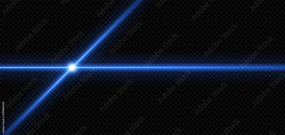 Poster blue laser beam with neon streaks and glowing effect. futuristic light ray on dark background. isola