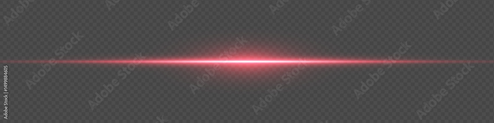 Poster red laser light flare with glowing neon ray on black background. bright horizontal futuristic digita