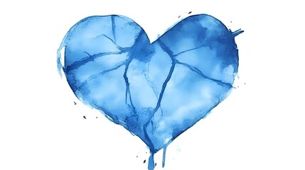 A broken heart painted in shades of blue.