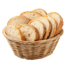 Sliced bread in basket on transparent background