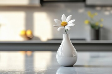 Simple vase with single fresh flower on table