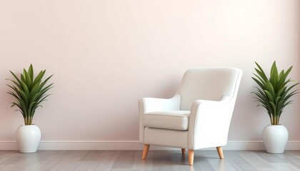 White armchair against a calming wall, suggesting a therapeutic space, serene, therapy