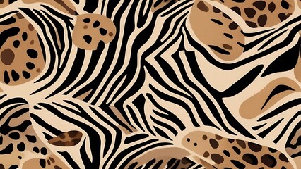 Seamless Zebra and Leopard Pattern, A Fusion of Wildlife Prints