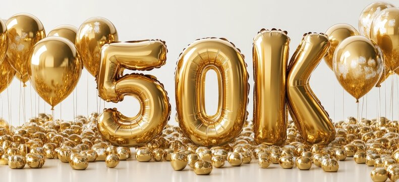 Gold balloons spelling out 50k (2)