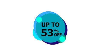 Abstract 53% Percent Off Flat Style Banner Sticker Colorful Label Popup Promotional black color 4k illustration. Colorful circle 53% OFF, Sale, Discounts, Special Offers etc. White background 4k.