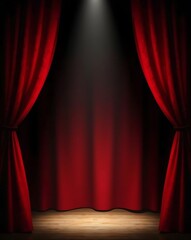 Red velvet curtains stage spotlight theater performance