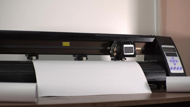 Plotter for paper. Sticker production. Vinyl cutting. High-quality shooting in 4K format.