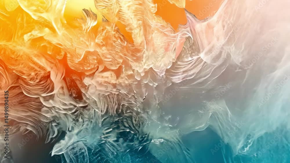 Poster abstract flowing forms background in shades of orange, white and blue gradient color scheme