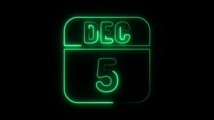 Glowing neon 5 december icon isolated on black background.a neon sign with a calendar that says "5 DAYS". HD Video motion graphic animation