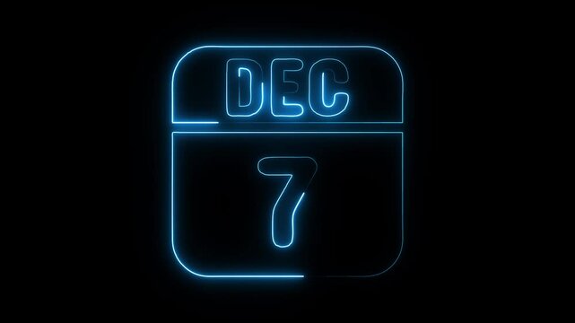 Glowing neon 7 december icon isolated on black background.a neon sign with a calendar that says "7 DAYS". HD Video motion graphic animation