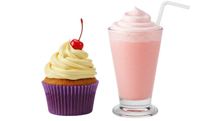 Isolated Cupcake and Milkshake