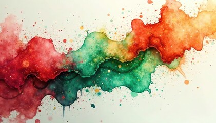 Obraz premium Red, green watercolor splatter; geometric shapes, fading flow , green, dynamic