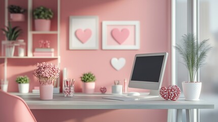 Creative Agency Workspace with Valentine's Day Inspired Decor