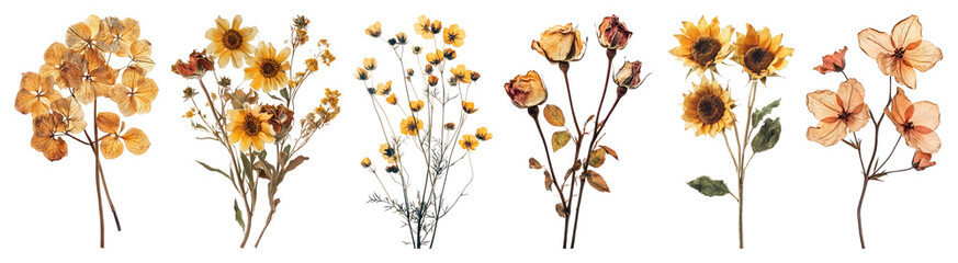 Obraz premium PNG Vintage floral botanical illustration, element set on transparent background
