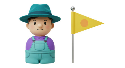 Isolated Cartoon Farmer Character With Flag