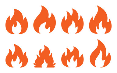 Vector art of Collection of orange flame icons isolated on white background