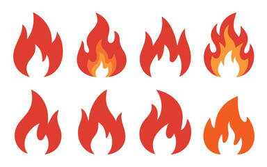 Vector art of Collection of flame icons isolated on white background