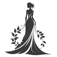Elegant Silhouette woman in evening gown with floral design