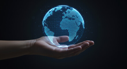 Global Connection: Hand Holding Digital Earth - Technology, Innovation, & Future - World in Your Hands Concept