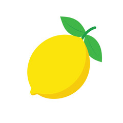 yellow lemon with leaves vector icon on white background