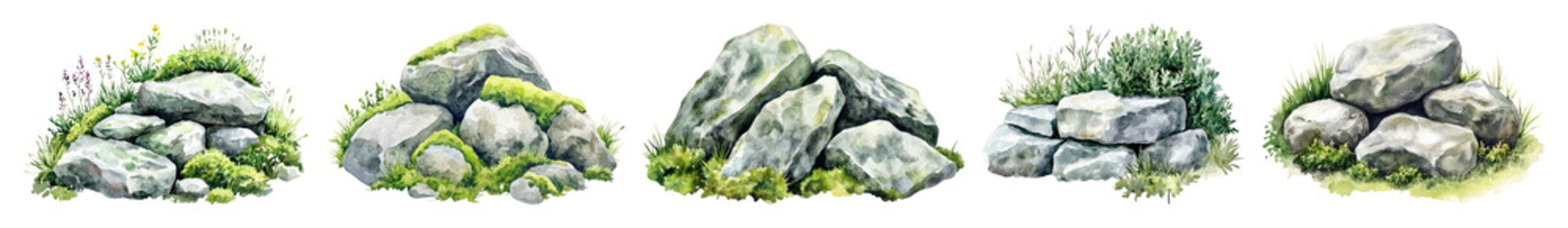 PNG Natural rocky landscape elements, element set on transparent background