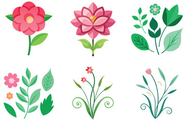 Vector floral illustration featuring a seamless pattern of pink spring flowers, leaves, and blossoms for a beautiful nature-inspired design element