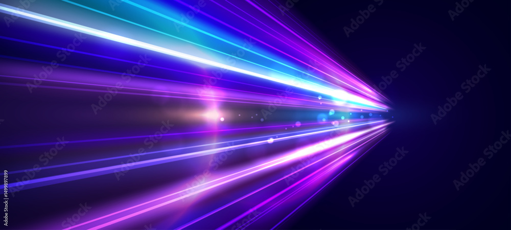 Poster modern abstract high speed movement with dynamic motion light trails, speed effect on dark blue back