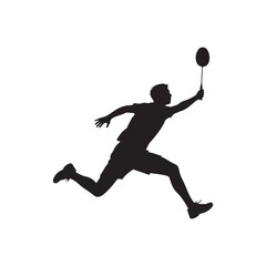 Badminton Player Silhouette – Minimalist Black and White Athletic Sport Vector Illustration


