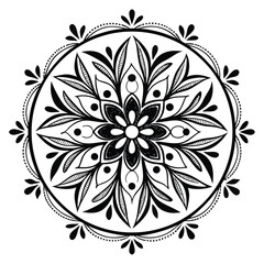 Intricate Black and White Mandala Design – Symmetrical Floral Line Art Pattern