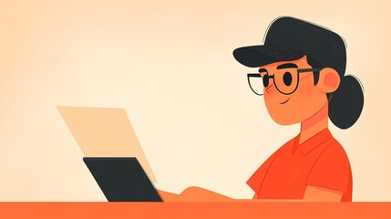 Happy woman working on laptop