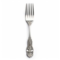 An isolated, ultra-detailed photograph of silver fork on a white background realistic photography