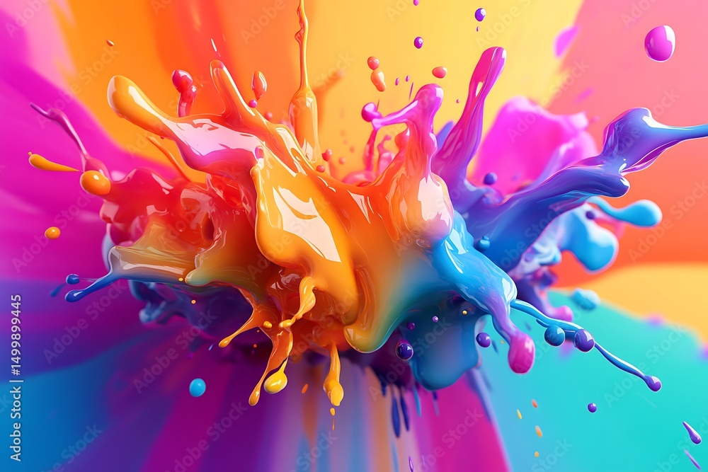 Poster 3d render, abstract background with colorful paint splashing in water