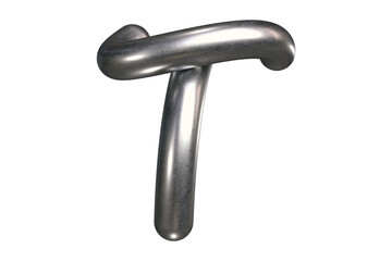 Tubing font render 3D of letter T in shiny silver, featuring a premium inflatable structure with fine details. High quality 3D rendering.