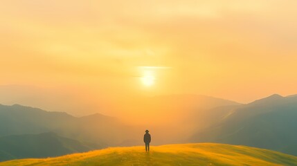 Person watching sunrise over mountains