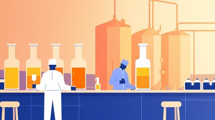 Brewery workers at bottling line