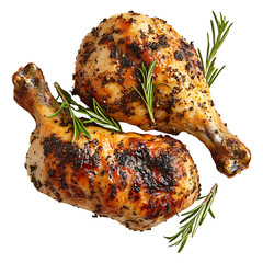 Broiled seasoned chicken top view isolated on transparent background