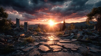 Apocalyptic Beauty – Sunset Over a Shattered Landscape.