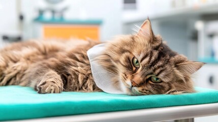 Fluffy Cat Recovering at the Vet