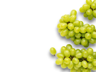 Fresh green grapes arranged on a white background, highlighting their vibrant texture and color for a healthy snack option