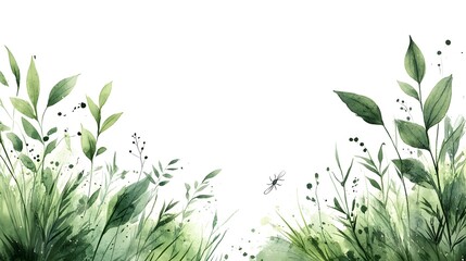 Fototapeta premium Watercolor illustration of green plants and foliage.