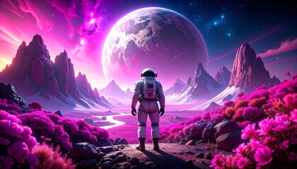 Astronaut Contemplates Alien Planet.