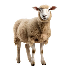 Fototapeta premium Young sheep looking at camera side view isolated on transparent background