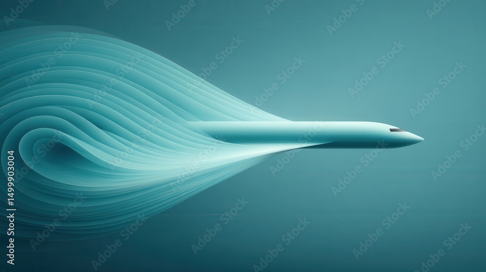 Poster wing edge with laminar flow and swirling vortex, isolated on solid grey background, showcasing aerod