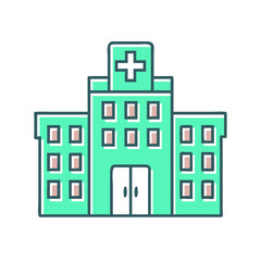 Fototapeta premium Hospital building illustration, teal and beige, for healthcare websites