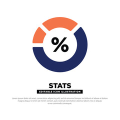 Stats Icon. Donut Chart with Percentage Symbol, Perfect for Data Summary Displays. Editable Icon.