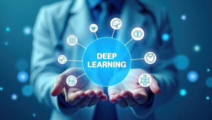 Hands holding a deep learning interface.