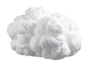 realistic fluffy white cotton cloud made of soft textile fabric with puffy and rounded shape, decorative craft object or design element for creative use on isolated background
