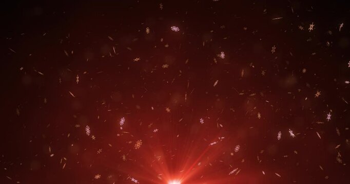 Beautiful magic snowflakes falling on red background. Winter, Christmas, New Years, Holidays background. I used a 3D program for this video. Seamless looping 4k