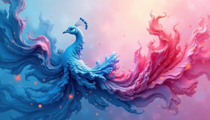 Soft, flowing peacock blue and rose pink watercolor fractal , pastel, light